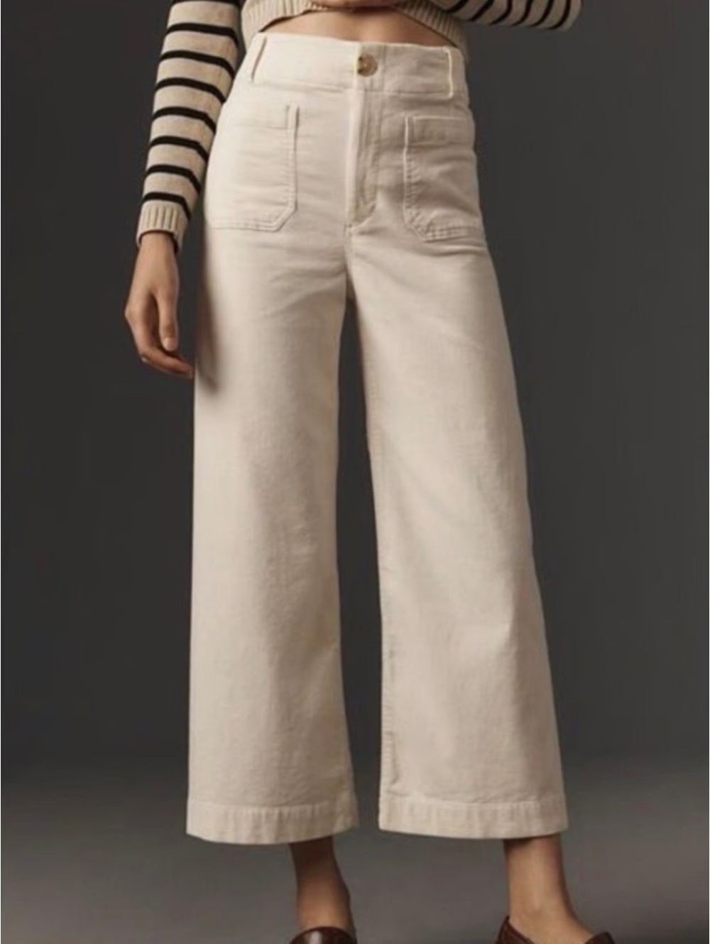 Anthropologie Maeve Colette Cropped Wide Leg Corduroy Pants Cream Size 32